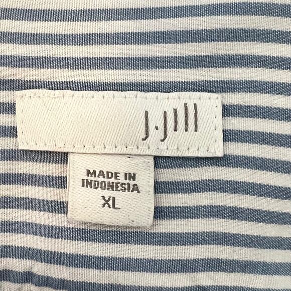 J Jill Womens Coastal Popover Blouse XL Blue White Pinstripe Roll Tab Sleeves - Picture 6 of 8